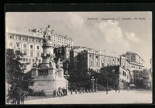 AK Genova, Monumento a C. Colombo, Via Balbi