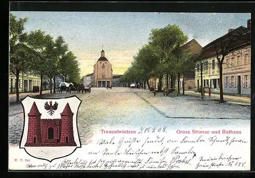 AK Treuenbrietzen, Grosse Strasse mit Rathaus, Wappen