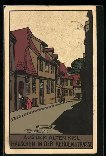 Steindruck-AK Kiel, Häuschen in der Kehdenstrasse