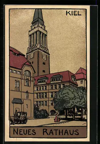 Steindruck-AK Kiel, Neues Rathaus