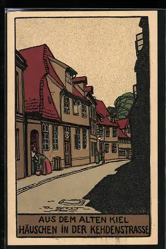 Steindruck-AK Kiel, Häuschen in der Kehdenstrasse
