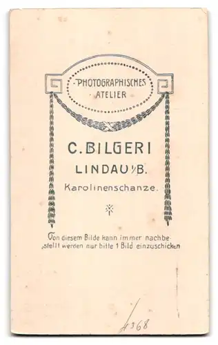 Fotografie C. Bilgeri, Lindau i. B., Karolinenschanze, Portrait charmanter junger Mann mit Krawatte im Jackett