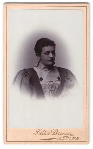 Fotografie Julius Bremer, Hamburg-Altona, Königstrasse 89, Portrait hübsche Dame in prachtvoller Bluse