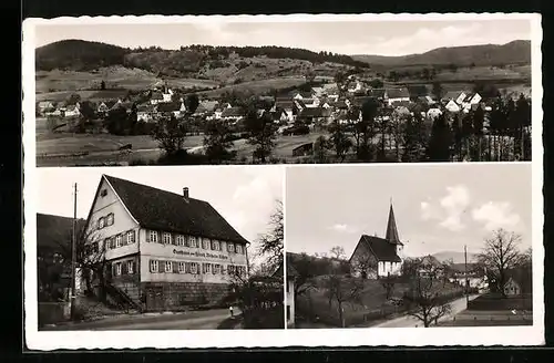 AK Mittelrot bei Gaildorf, Gasthaus zum Hirsch, Kirche, Gesamtansicht