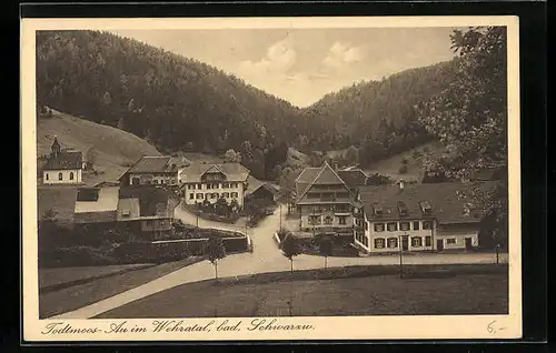 AK Todtmoos-Au / Wehratal, Häuserpartie mit Kirche, Gasthaus-Pension Wehraschlucht-Hirschen