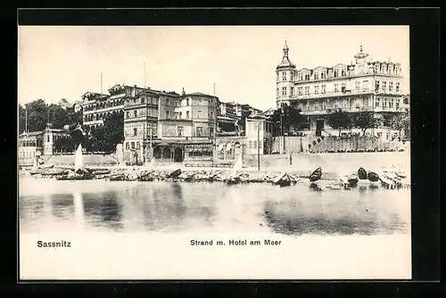 AK Sassnitz, Strand und Hotel am Meer