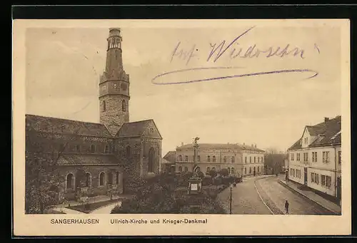 AK Sangerhausen, Ullrich-Kirche und Kriegerdenkmal