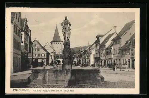 AK Gengenbach, Hauptstrasse mit Marktbrunnen