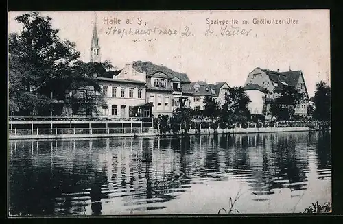 AK Halle a. S., Saalepartie mit Villen am Cröllwitzer Ufer