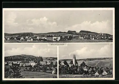 AK Mickhausen, Generalansicht der Stadt, Blick auf die Kirche