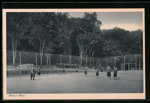 AK Zangberg in Oberbayern, Erziehungsinstitut der Salesianerinnen St. Joseph, auf dem Tennisplatz