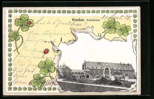 AK Goslar, Grünanlagen vor dem Kaiserhaus, Kleeblätter und Marienkäfer