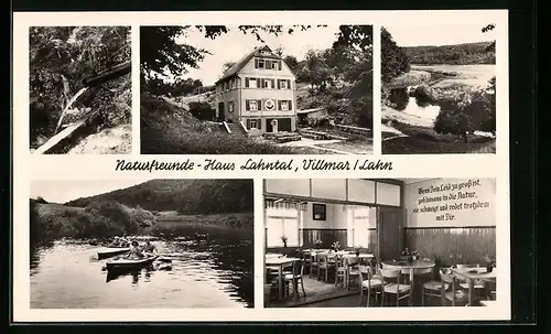 AK Villmar a. Lahn, das Naturfreundehaus Lahntal, Bootstour, Blick über den Flusslauf, im Speiseraum
