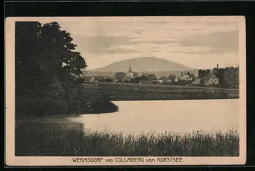 AK Wermsdorf, Gesamtansicht mit Collmberg vom Horstsee aus gesehen