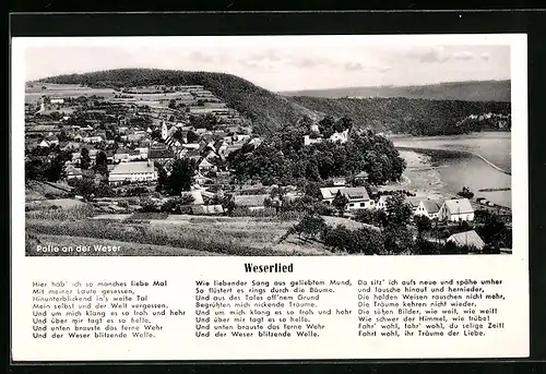 AK Polle a. d. Weser, Gesamtansicht, Weserlied in Textform