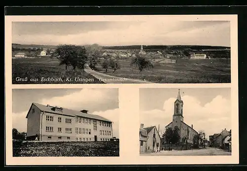 AK Eschbach / Usingen, Neue Schule, Kirche, Gesamtansicht