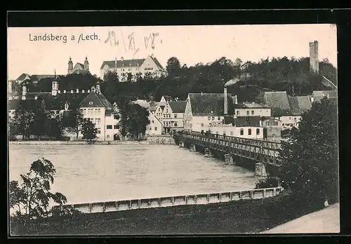 AK Landsberg a. Lech, Teilansicht mit Flussbrücke