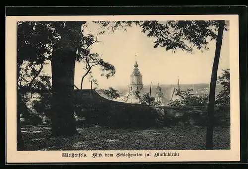 AK Weissenfels / Saale, Blick vom Schlossgarten auf die Marktkirche