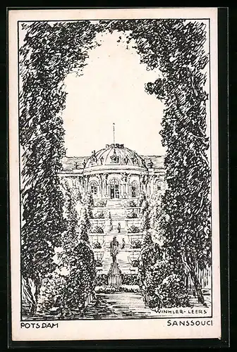 Künstler-AK Potsdam, Schloss Sanssouci