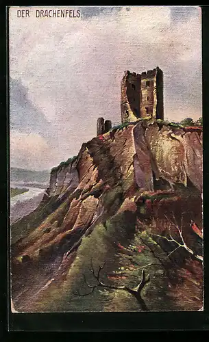 AK Burgruine Drachenfels am Rheinufer