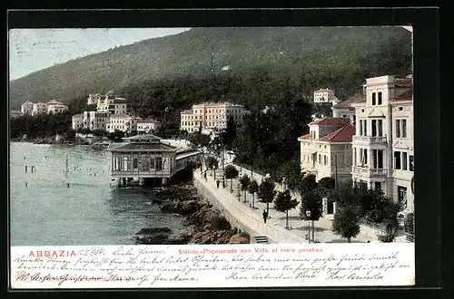 AK Abbazia, Slatina-Promenade von Villa al mare gesehen