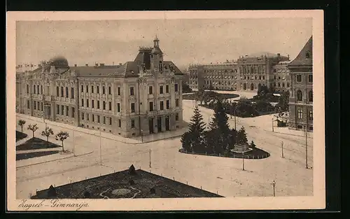 AK Zagreb, Gimnazija, Stadtanlagen mit Denkmal