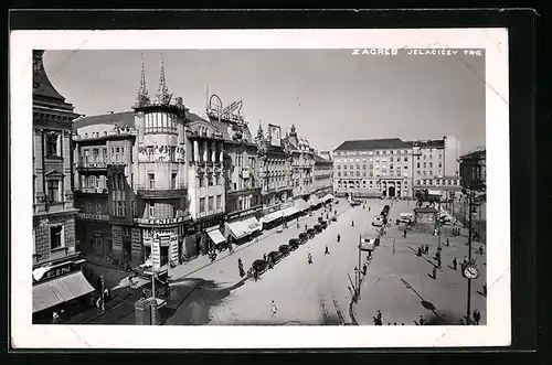 AK Zagreb, Jelacicev Trg, Blick auf das Reiterdenkmal