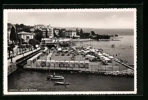 AK Abbazia, Bagno Savoia, Strandlokal mit Uferpromenade