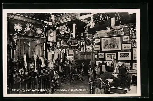AK Heidelberg, Gasthaus Zum Roten Ochsen, im historischen Studentenlokal