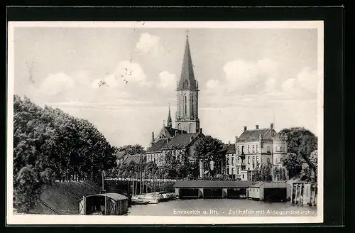 AK Emmerich a. Rhein, Zollhafen mit der Aldegundiskirche