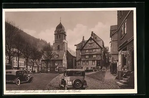 AK Monschau i. Eifel, die Au Kirche auf dem Marktplatz