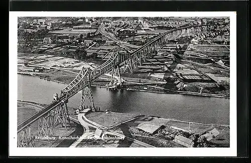 AK Rendsburg, Blick auf die Kanalhochbrücke, Fliegeraufnahme