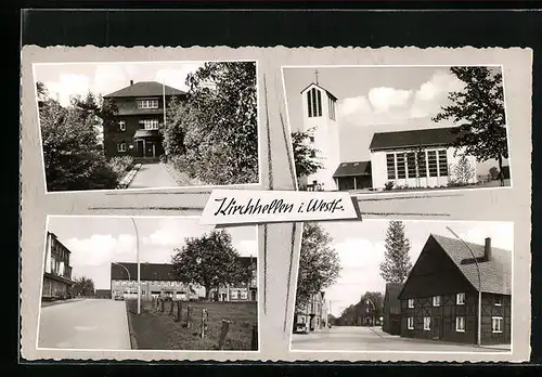 AK Kirchhellen i. Westf., Strassenansichten, vor der Kirche, die Gemeidneverwaltung