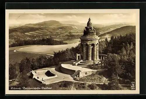 AK Eisenach, das Burschenschaftsdenkmal mit dem Blick ins Tal dahinter