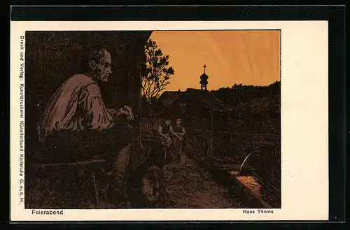 Künstler-AK Hans Thoma: Feierabend, entspannter Blick zum Ende des Tagwerks