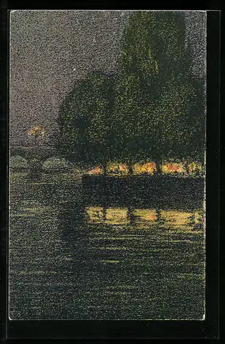 Künstler-AK Ernst E. Schlatter: Zürich, Uferanlagen mit Brücke am Bauschänzli