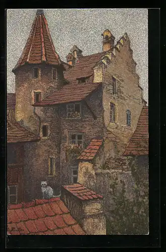 Künstler-AK Ernst E. Schlatter: Zürich, Rössligasse, Hofinneres