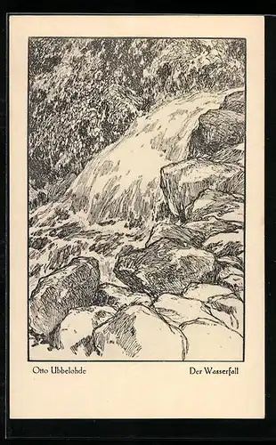 Künstler-AK Otto Ubbelohde: Aus dem Buche Meine Wälder, am Wasserfall
