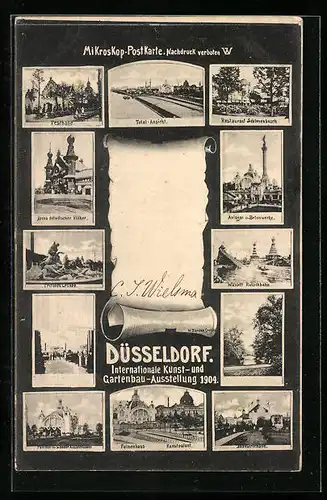 AK Düsseldorf, Totalansicht, Festhalle, Palmenhaus, Kunstpalast, Internationale Kunst- und Gartenbau-Ausstellung 1904