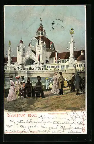 AK Düsseldorf, Hauptindustriehalle, Gäste auf der Ausstellung 1902
