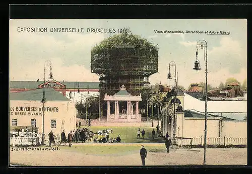 AK Bruxelles, Exposition Universelle 1910, Vues d`ensemble, Attractions et Arbre-Geant