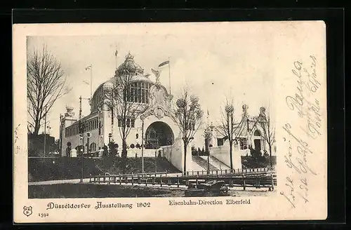 AK Düsseldorf, Ausstellung 1902, vor der Eisenbahn-Direktion Elberfeld
