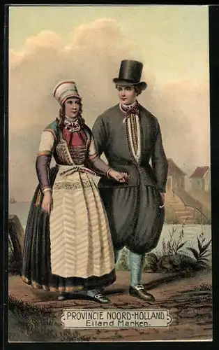 Künstler-AK Pärchen aus der Provinz Nord-Holland in niederländischen Trachten