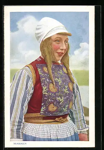 Künstler-AK Niederländische Frau in Volkstracht dargestellt