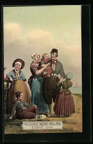Künstler-AK Niederländische Familie in Trachten, Eiland Urk