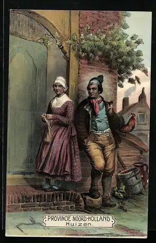 Künstler-AK Huizen, Pärchen in niederländischen Trachten
