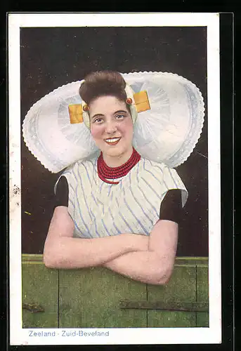 AK Zeeland, Zuid-Beveland, Junge Frau in niederländischer Tracht