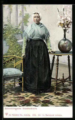 AK Scheveningen, Frau in niederländischer Tracht