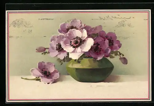 Künstler-AK Catharina Klein: Vase mit lilafarbenen Blumen