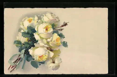 Künstler-AK Catharina Klein: Blumengebinde mit gelben Rosen